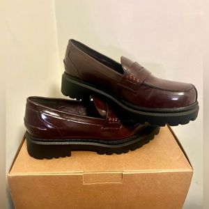 London Rebel x cleated sole penny loafers in burgundy box - Brand New